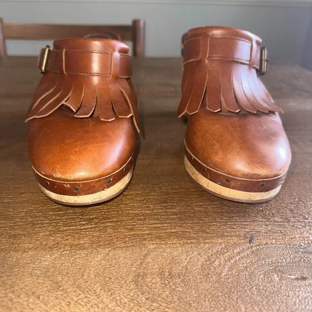 Brown Leather Mules with Chunky Wooden Heel - Picture 3 of 7